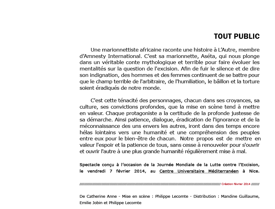 Aséta - Cie Voix Public - Compagnie de Théâtre Professionnelle - Carros/Alpes-Maritimes/France