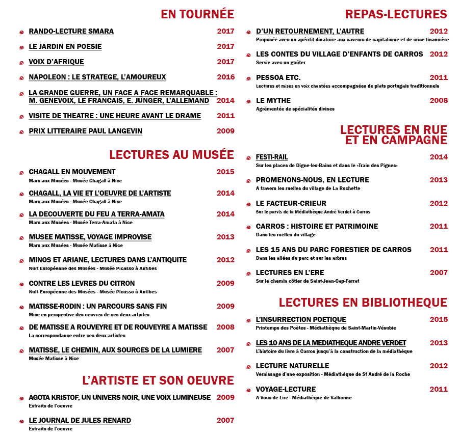 Lectures - Cie Voix Public - Compagnie de Théâtre Professionnelle - Carros/Alpes-Maritimes/France