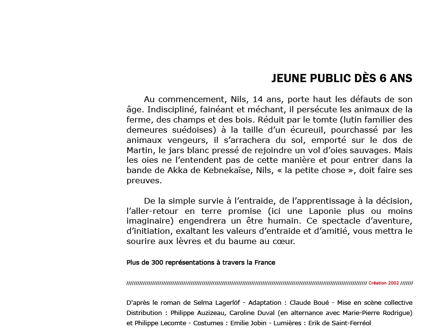 Le Merveilleux Voyage de Nils Holgersson - Cie Voix Public - Compagnie de Théâtre Professionnelle - Carros/Alpes-Maritimes/France